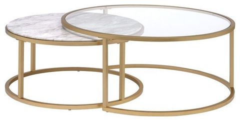 Bowery Hill 2 Piece Coffee Table Set In Faux Marble And Gold ... inside Transforming Your Room with the Stylish Bowery Hill Marble Top Set